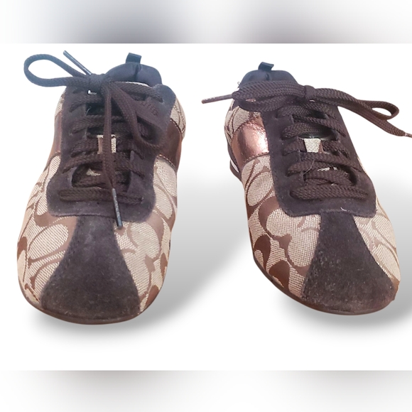 Coach Women's Tan and Brown Signature Sneakers/Pre-Owned/ Designer/ Size 5.5 - Picture 2 of 8